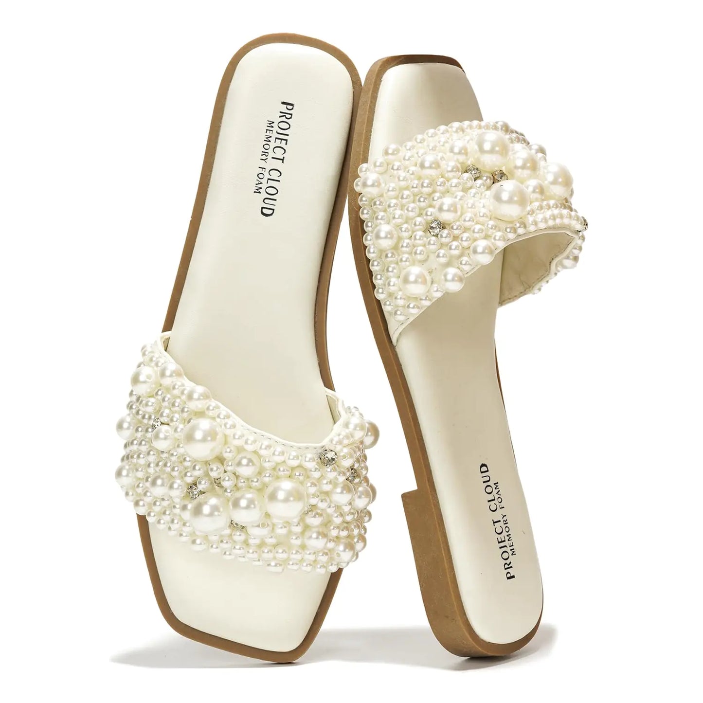 Rosemary WHIT Rhinestone Comfort Slides
